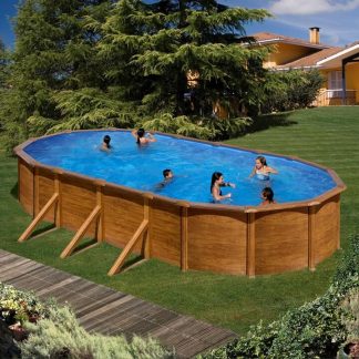 GRE WOOD ovális fémfalas medence 730 x 375 x 120 cm